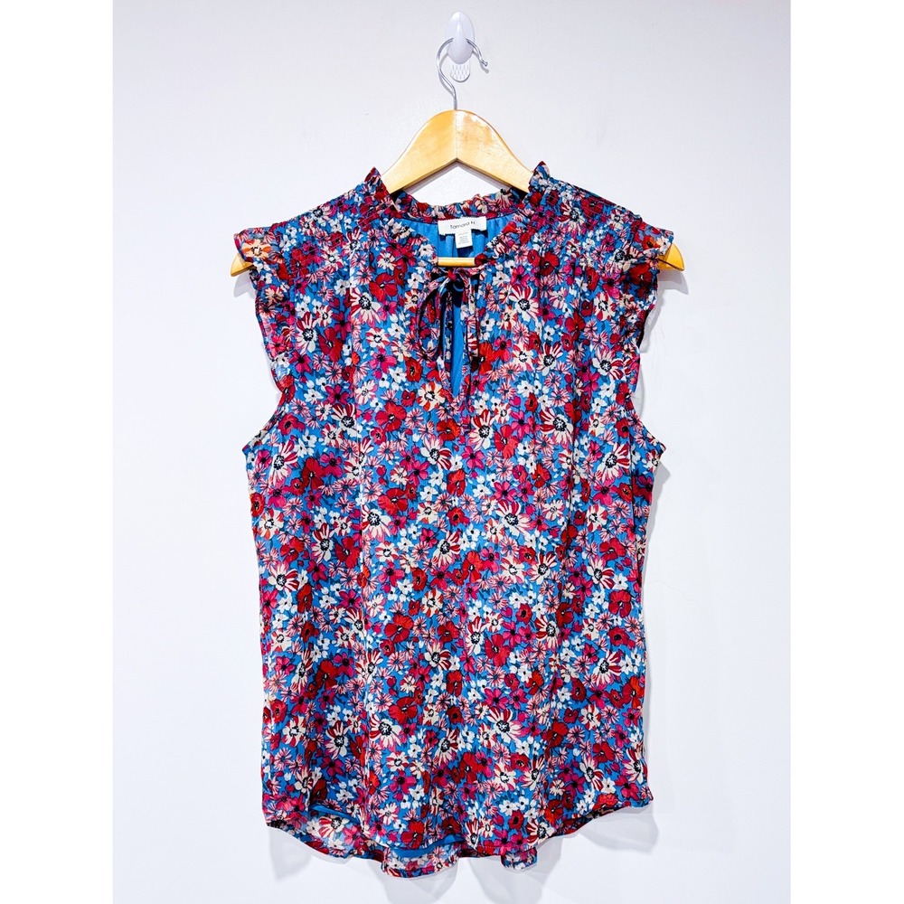 TAMARA H Blue red floral blouse | Lightweight feminine summer | Medium